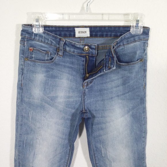 Hudson Kids Girls Distressed Crop Slim Straight Leg Boyfriend Jeans 14 Denim - Picture 8 of 13